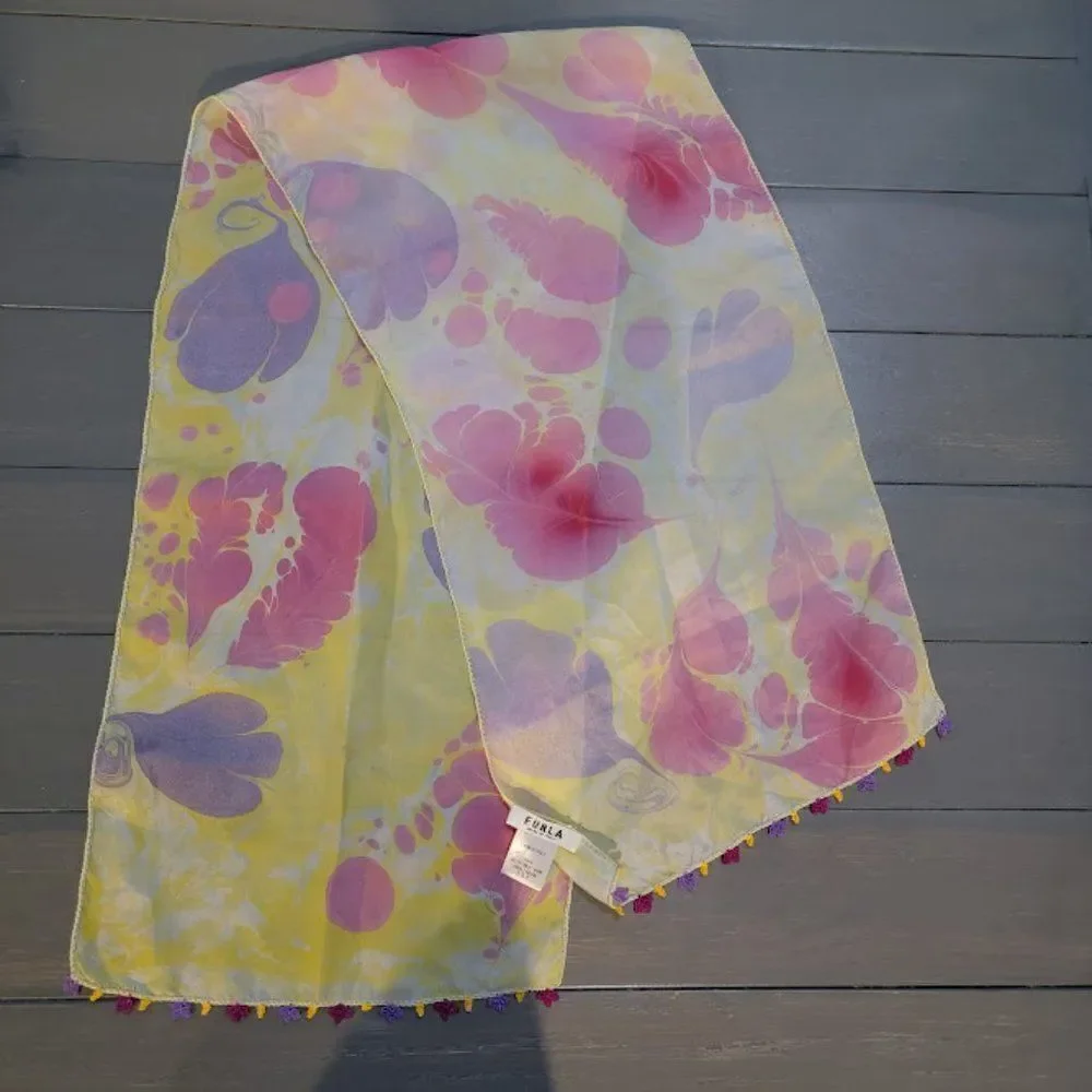 Furla Women's Pink & Yellow 100% Silk Beautiful Scarf Size 42 L X  11W I…